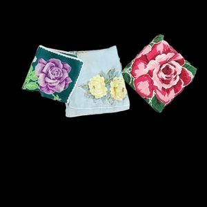 Three beautiful vintage 1950s roses handkerchiefs, hankies #3